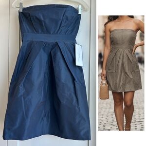 J.Crew NWT Fit & Flare Strapless Silk Taffeta Dress Dark Caspian Blue 0P Mini